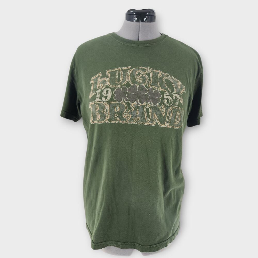 Lucky Brand Graphic T-Shirt Men's M Green Spell out Classic Fit VTG Y2K